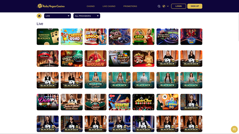 Ruby Vegas Casino — Live dealer lobby