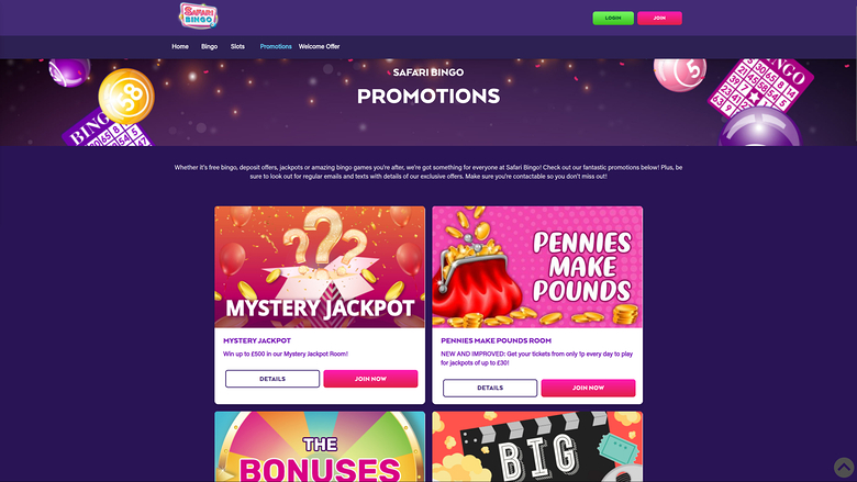 Safari Bingo Casino — Promotions page
