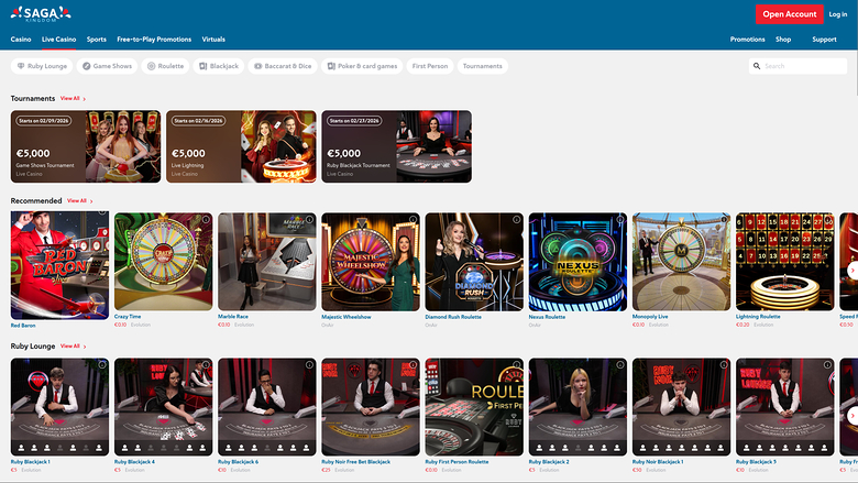 Saga Kingdom — Live dealer lobby