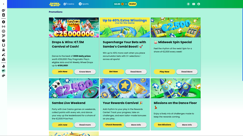 Samba Slots Casino — Promotions page