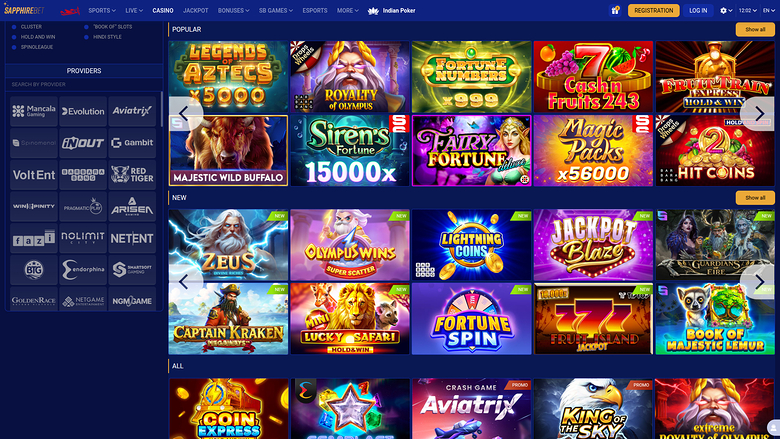 SapphireBet Casino — Games lobby