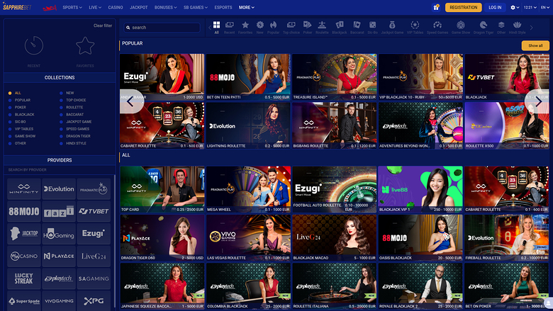 SapphireBet Casino — Live dealer lobby