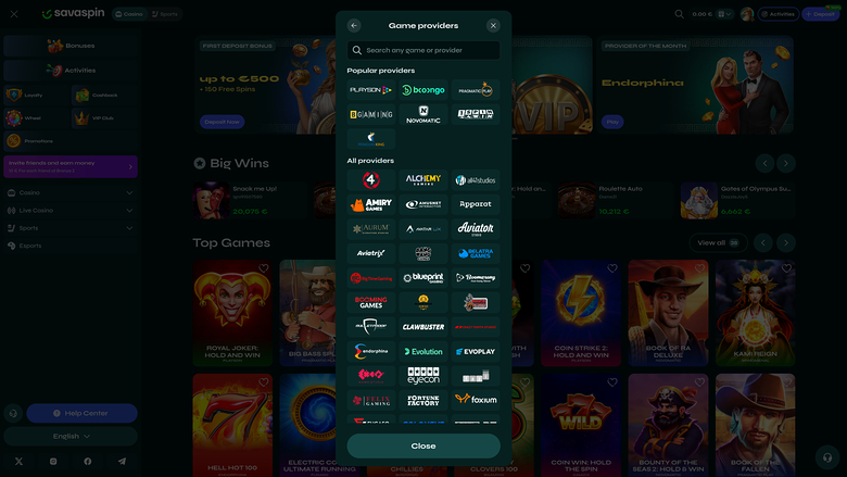 Savaspin Casino — Games by studio