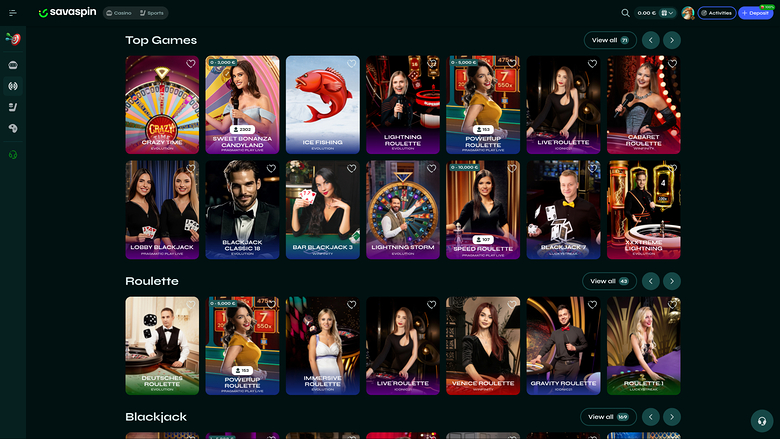 Savaspin Casino — Live dealer lobby