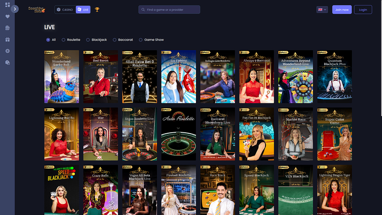 Scorching Slots Casino — Live dealer lobby