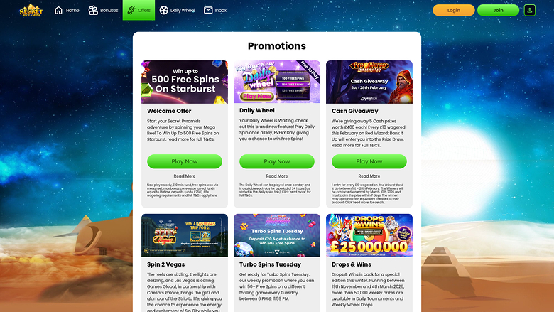 Secret Pyramids — Promotions page
