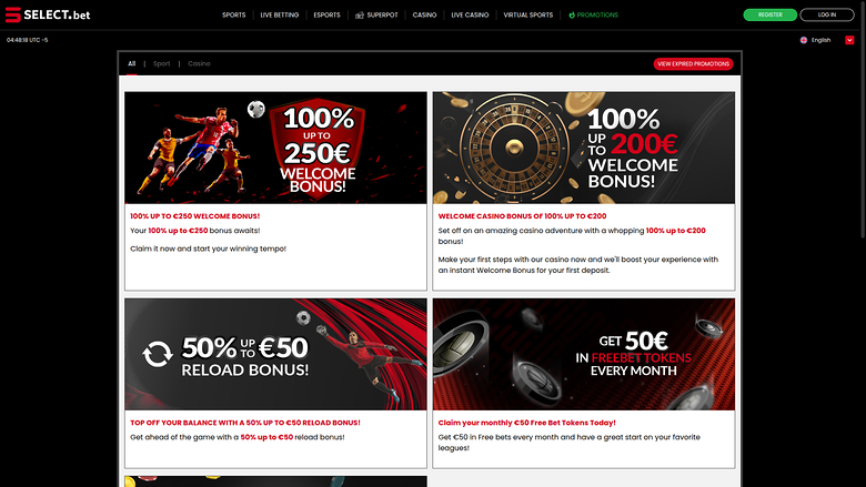 SELECT.bet Casino — Promotions page
