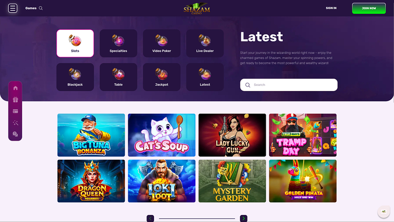 Shazam Casino — Games lobby