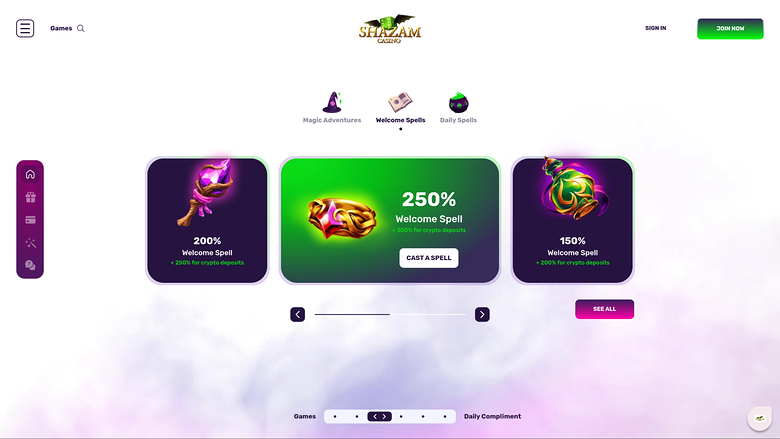 Shazam Casino — Promotions page