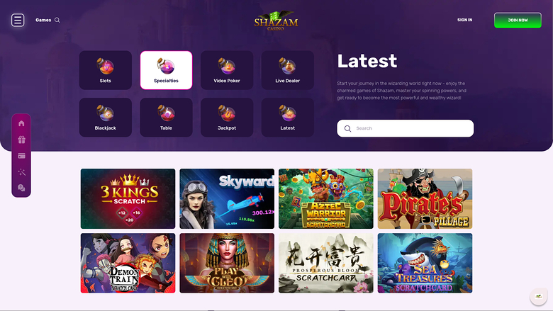 Shazam Casino — Games lobby