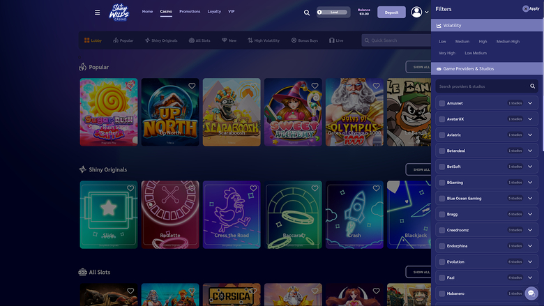 Shiny Wilds Casino — Games by studio