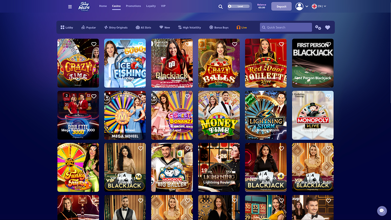 Shiny Wilds Casino — Live dealer lobby