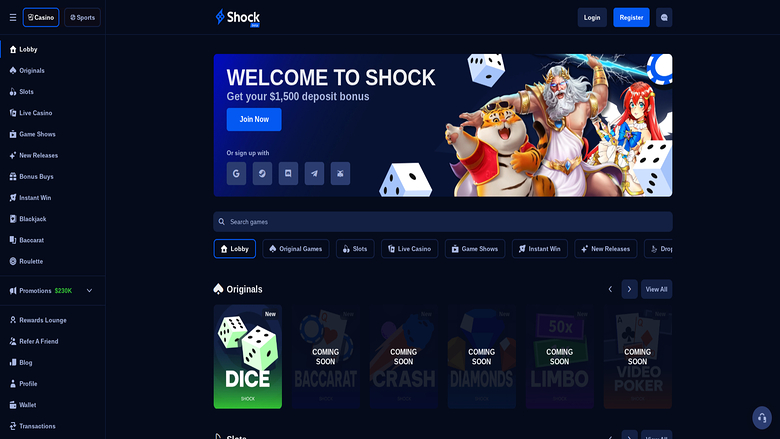 Shock Casino — Homepage