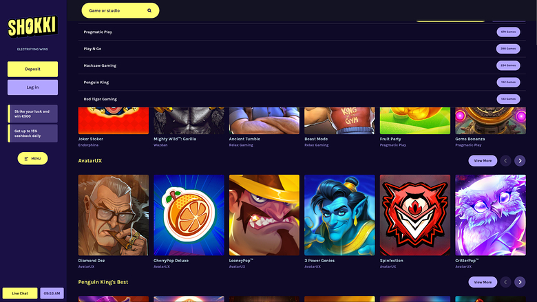 Shokki Casino — Games by studio