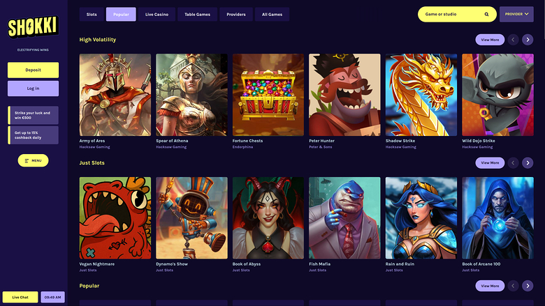 Shokki Casino — Games lobby