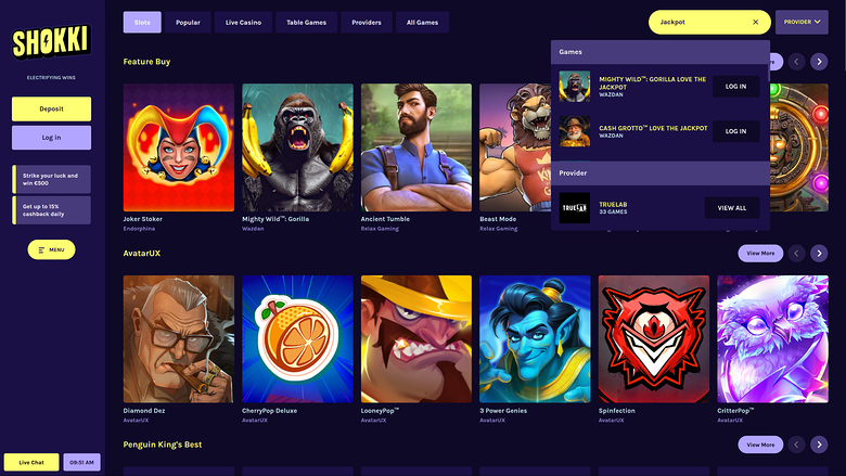 Shokki Casino — Jackpot games