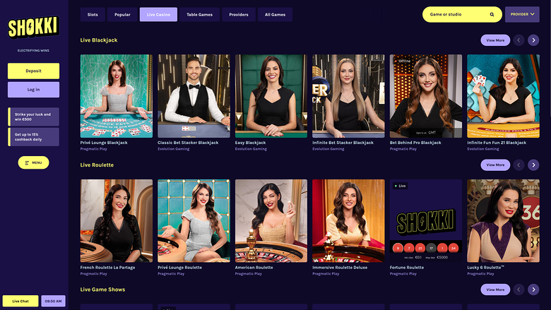 Shokki Casino — Live dealer lobby