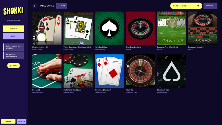 Shokki Casino — Games lobby