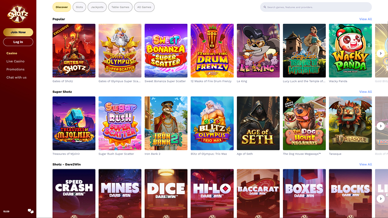 Shotz Casino — Games lobby