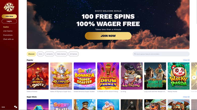 Shotz Casino — Homepage