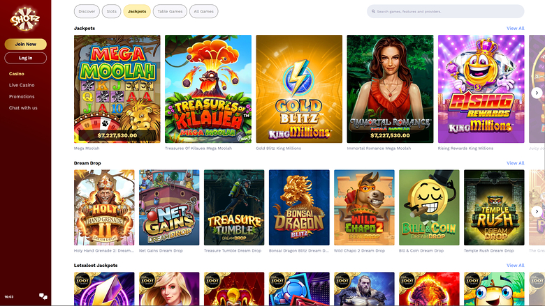 Shotz Casino — Jackpot games