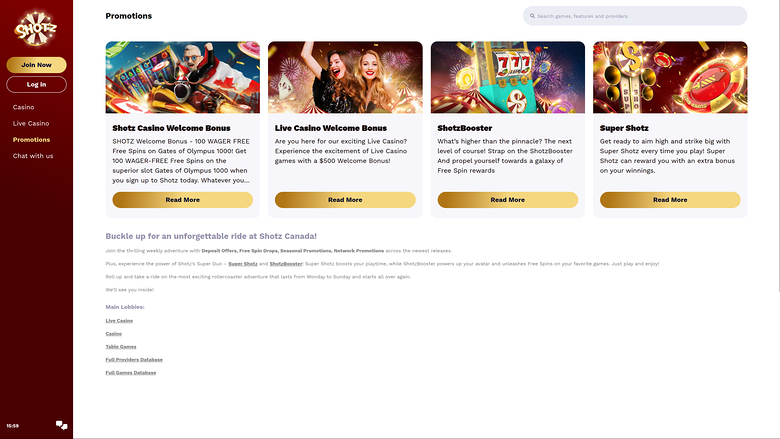 Shotz Casino — Promotions page