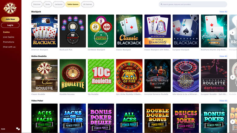 Shotz Casino — Games lobby