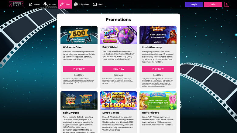 Showreel Bingo Casino — Promotions page