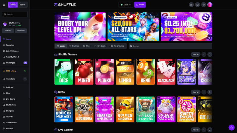 Shuffle Casino — Homepage