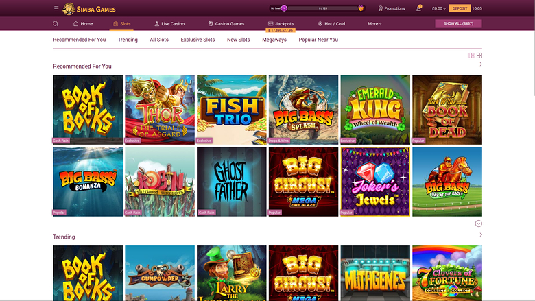Simba Games Casino — Games lobby