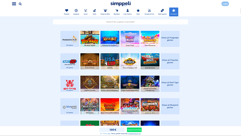 Simppeli Casino — Games by studio