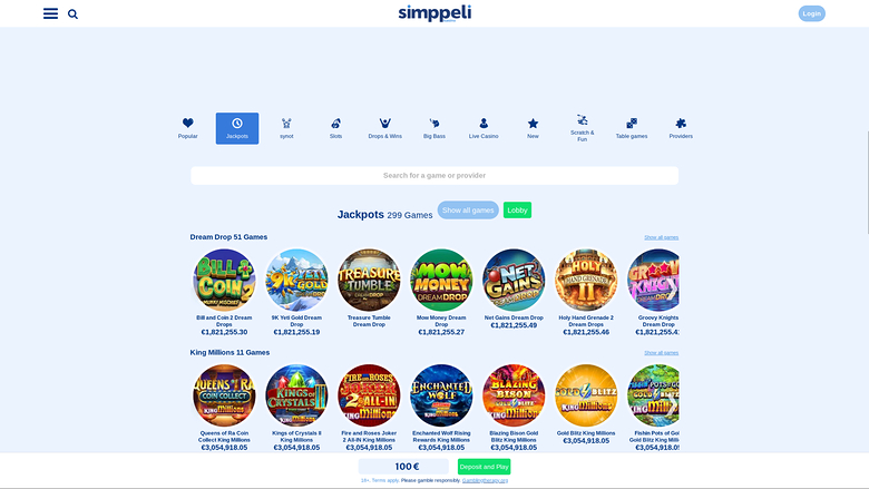 Simppeli Casino — Jackpot games