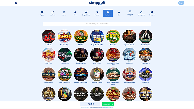 Simppeli Casino — Live dealer lobby