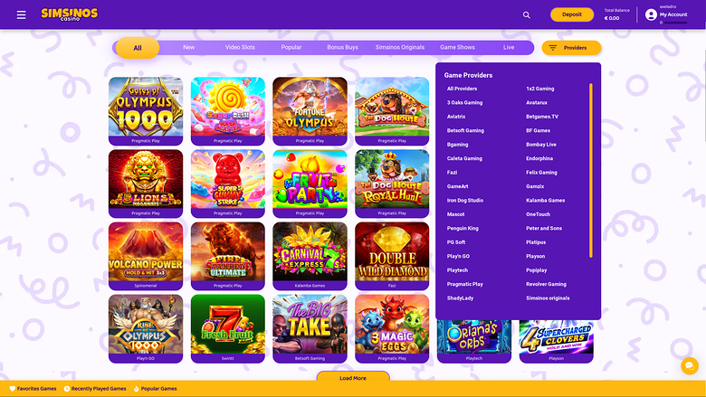Simsinos Casino — Games by studio