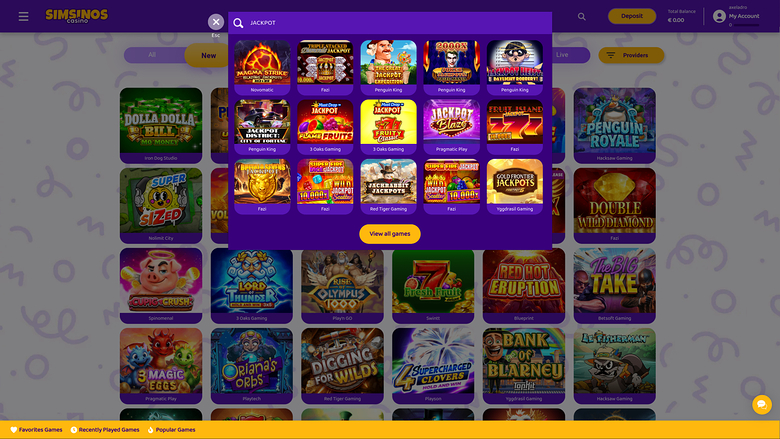 Simsinos Casino — Jackpot games