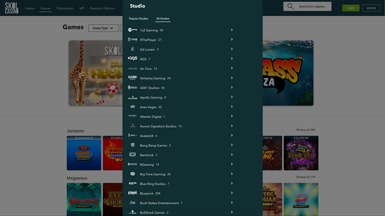 SkolCasino — Games by studio