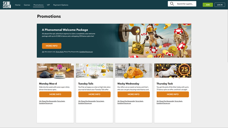 SkolCasino — Promotions page