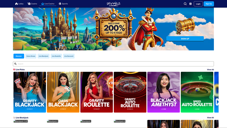 Sky Hills Casino — Live dealer lobby