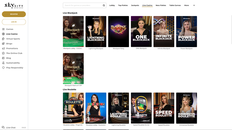 SkyCity Casino — Live dealer lobby