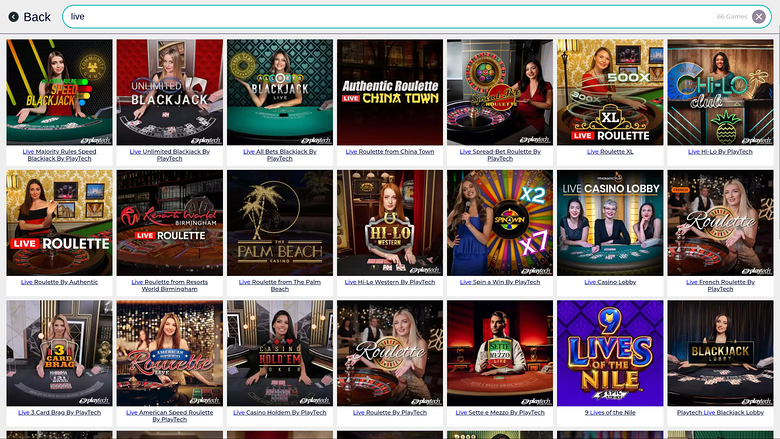 Slingo Casino — Live dealer lobby