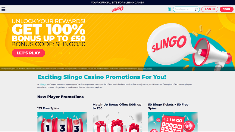 Slingo Casino — Promotions page
