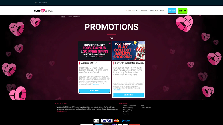 Slot Crazy Casino — Promotions page