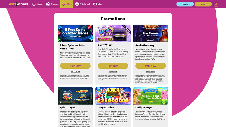 Slot Games Casino — Promotions page