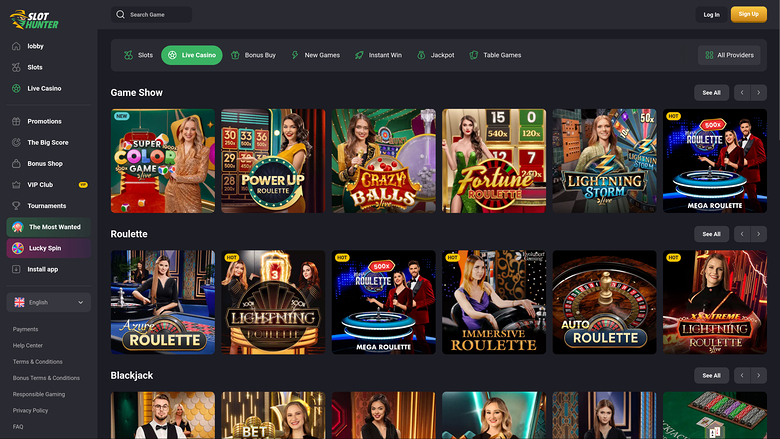 Slot Hunter Casino — Live dealer lobby