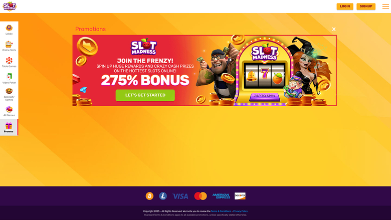 Slot Madness — Promotions page