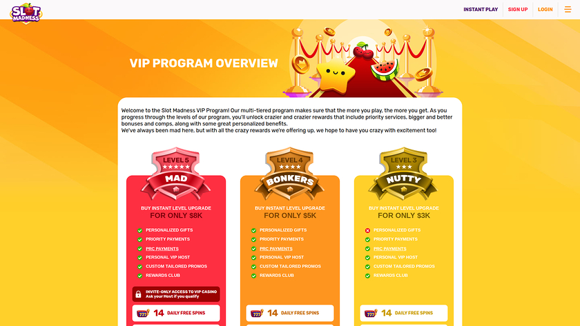 Slot Madness — VIP section