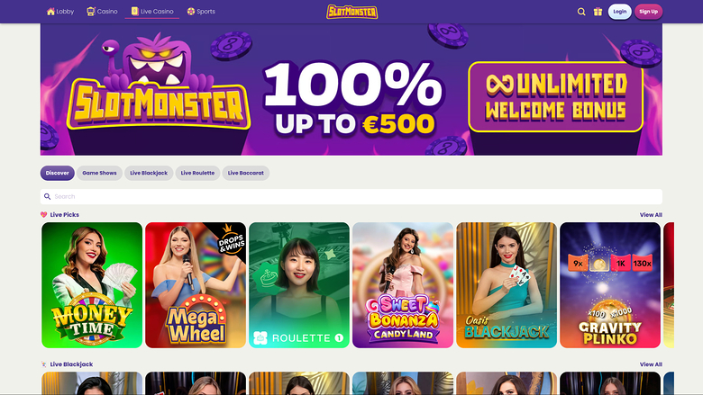 Slot Monster Casino — Live dealer lobby