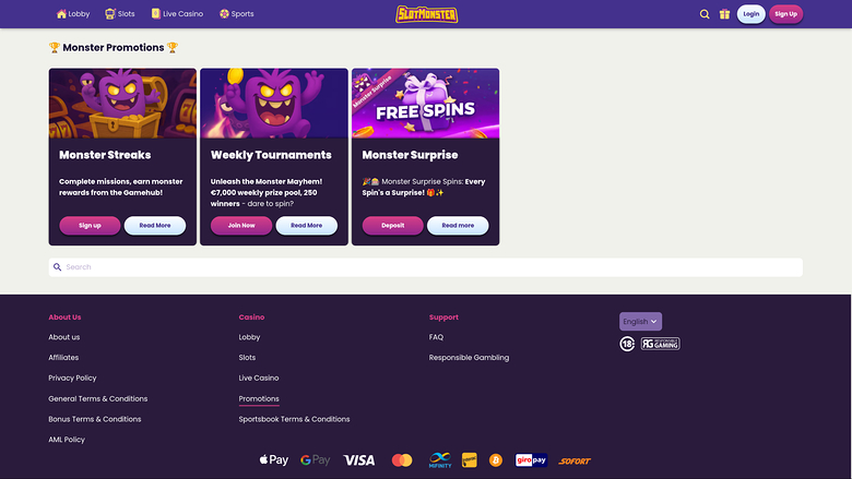 Slot Monster Casino — Promotions page