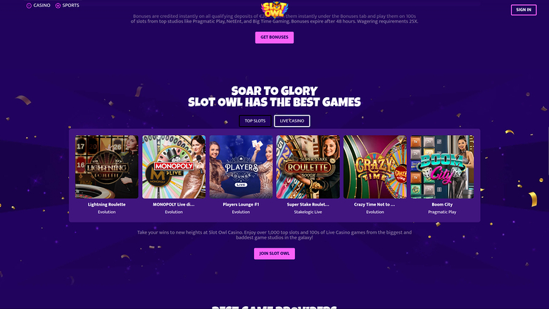 Slot Owl Casino — Live dealer lobby
