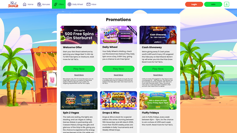 Slot Shack Casino — Promotions page